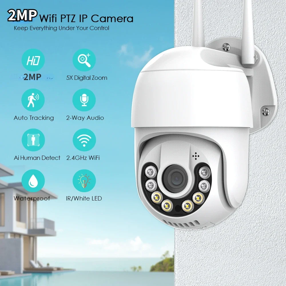 Caméra de surveillance extérieure PTZ IP WiFi HD 2MP/3MP/4X (ICSee), dispositif de sécurité sans fil, avec IA, IA et poignées