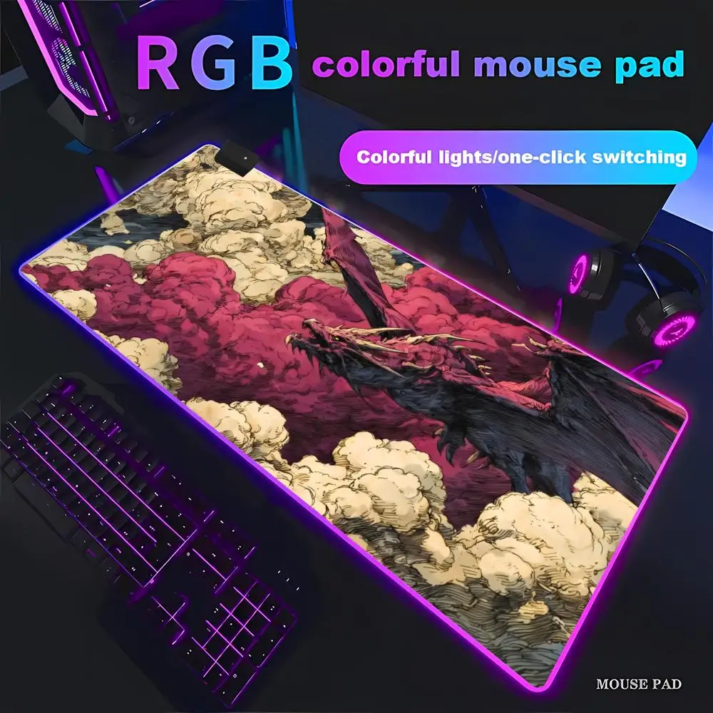 

HYBXAXC Dragon in Pink Clouds XL Gaming Mouse Pad RGB Gaming Mouse Pad HD Gamer Large LED Light XXL PC Computer Non-slip
