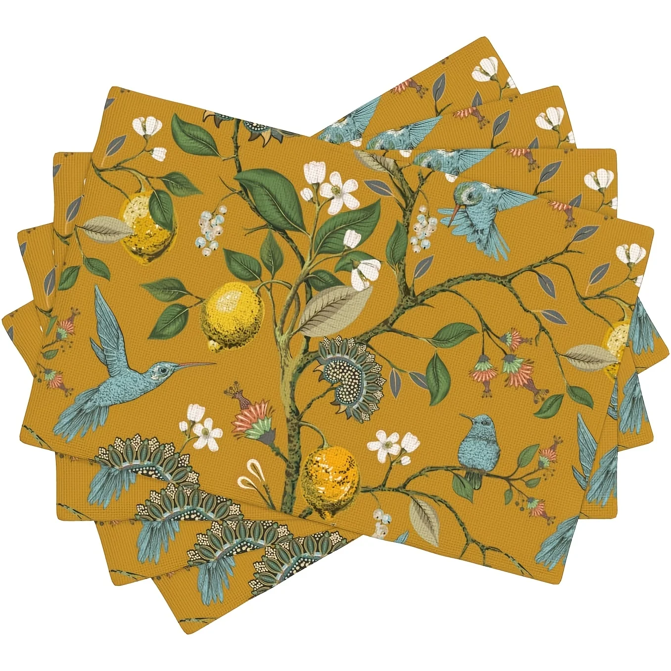 

Hummingbirds Floral PlacematsLemon Tree Watercolor Flower Blooming Garden Place Mats for Tabletop Dining Room Kitchen Decoration