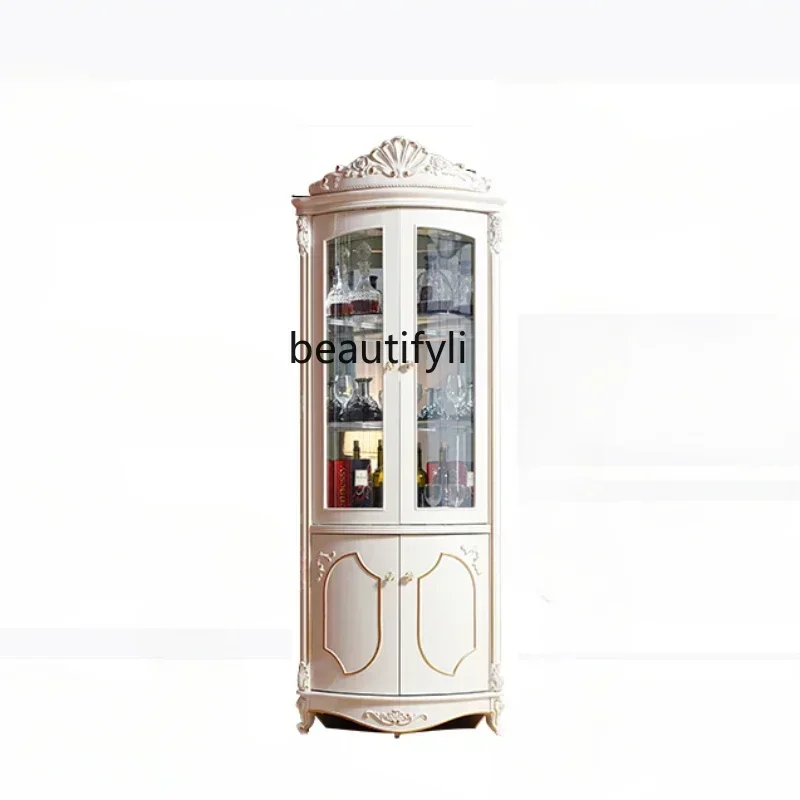 New Modern Luxury European Wine Cabinet White Corner Cabinet Triangle Cabinet Living Room Solid Wood Fan shaped Multi functional