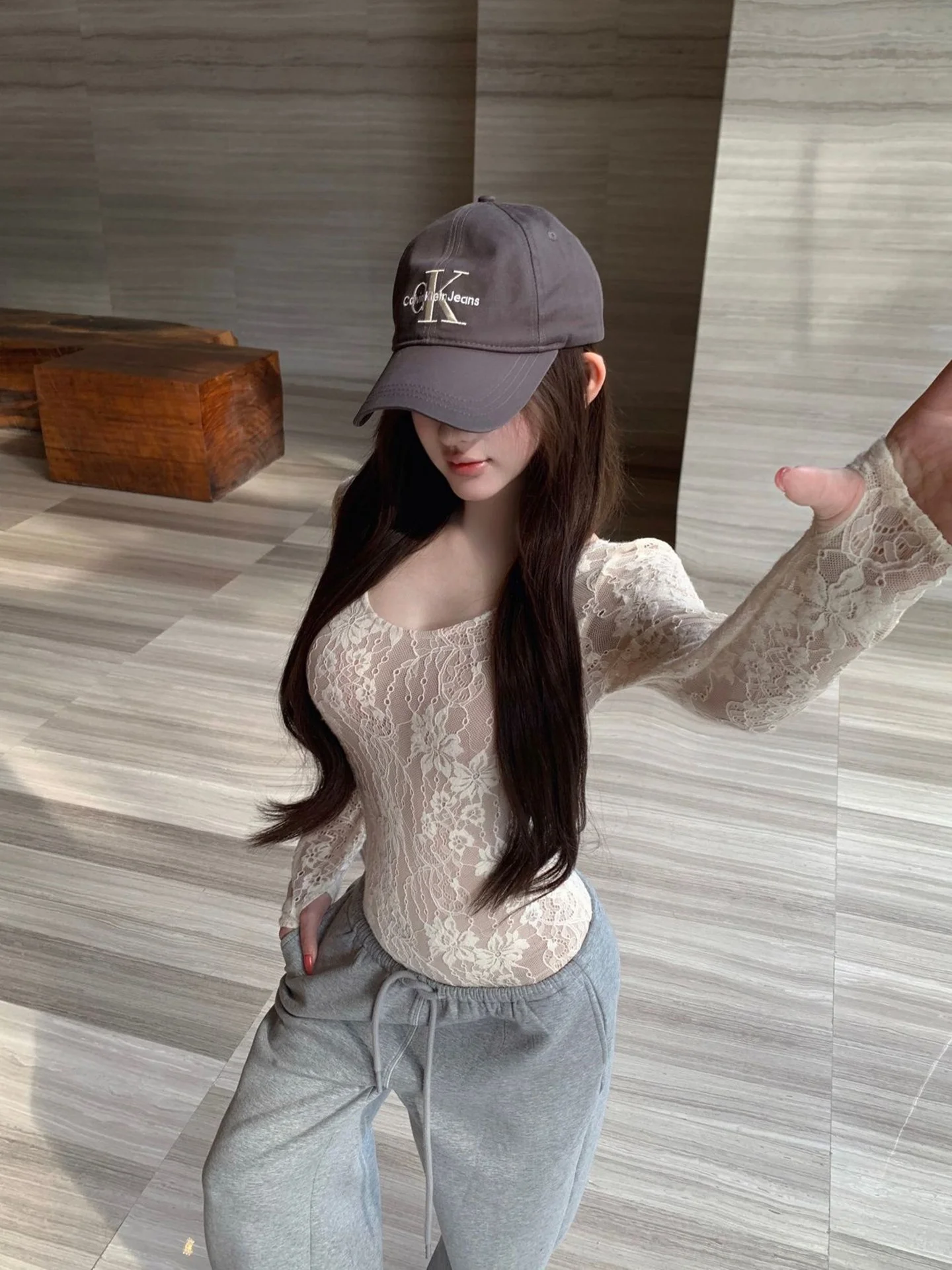 

Сексуальное кружевное боди Pure Desire для женщин, с длинными рукавами, вырезами, утягивающее, с высокой талией, прямые брюки.