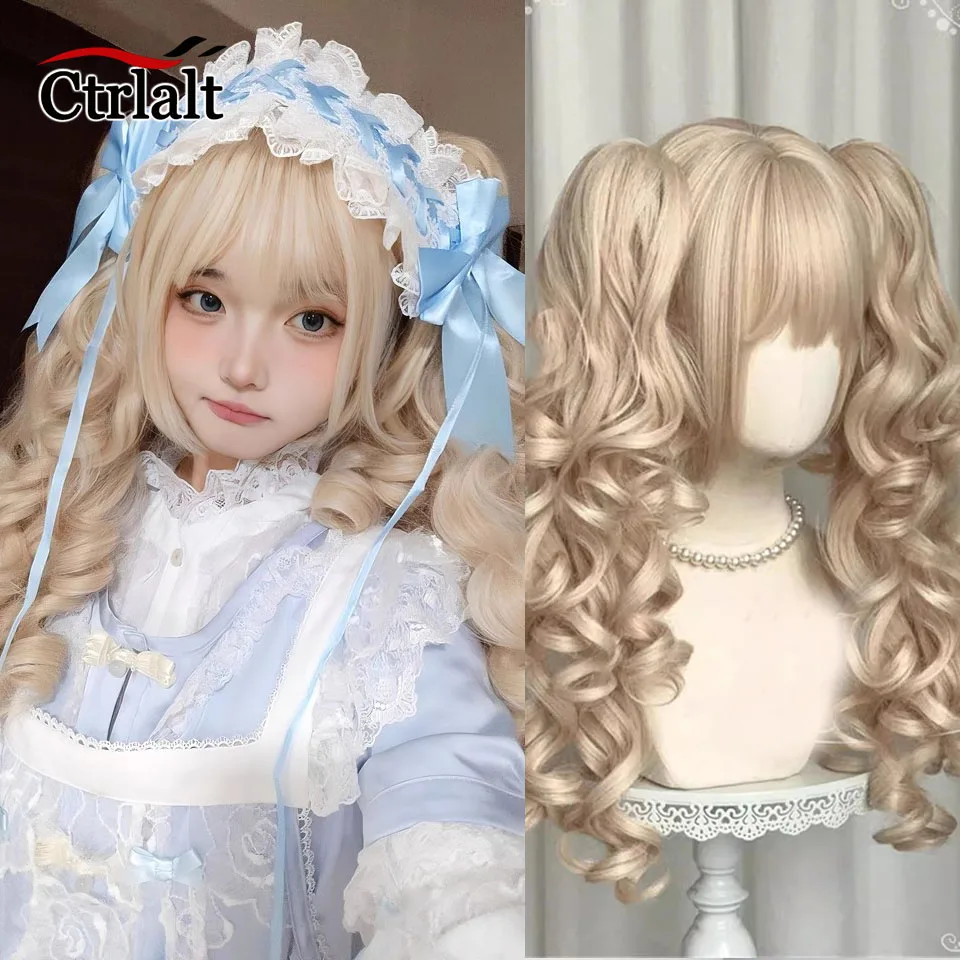 

Парик Лолиты Kawaii с длинным вьющимся хвостиком, короткий парик Боб, синтетический парик для косплея, вечерние, блондинка в стиле Харадзюку, с челкой для женщин