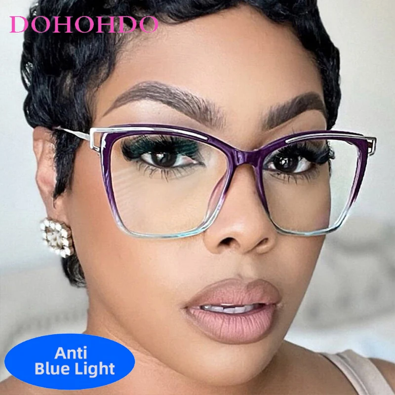 

Trendy Brand Designer TR90 Square Metal Legs Cat Eye Blue Light Blocking Glasses Women Men Optical Eyeglasses For Gaming Очки