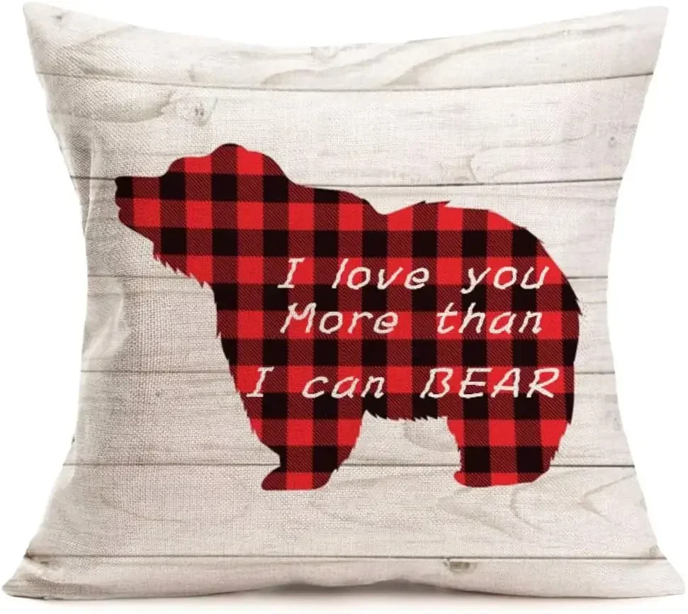 Throw Pillow Cover Red and Black Plaid Sweet Love Home Decorative Pillowcase Farmhouse Sofa Decorative Cushion Cover Pillowcase image 4