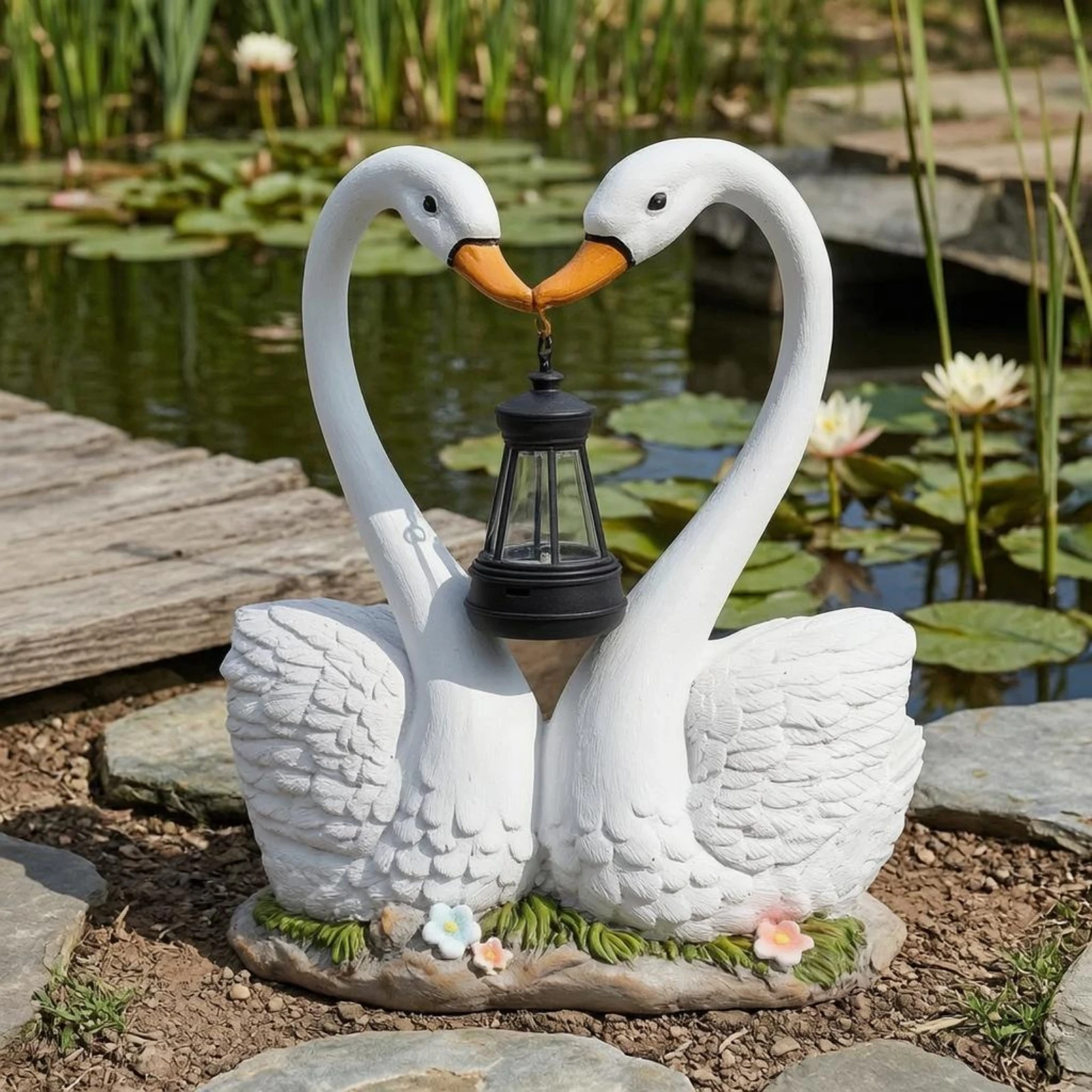 Lantern Swan Ornament Painted Swan Garden Ornament LED Light Anti Fading for Courtyard view 3