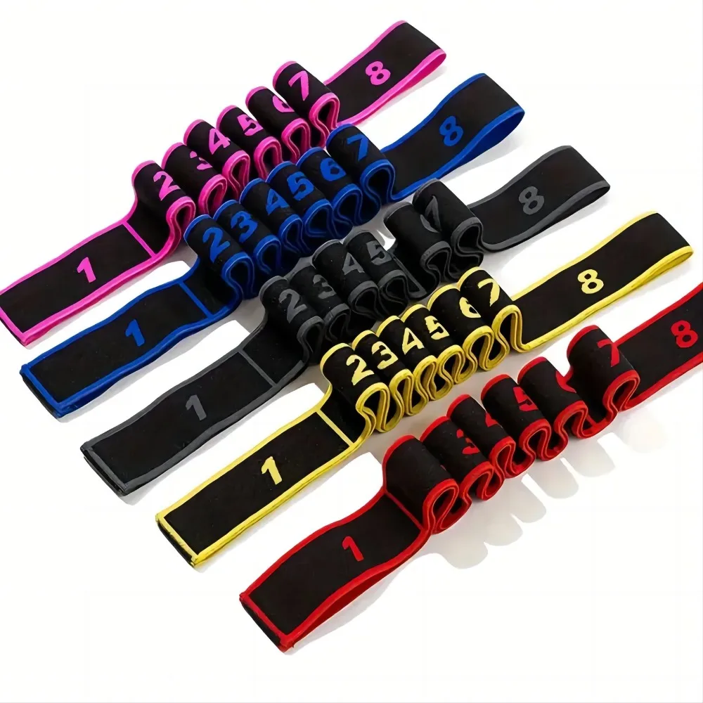 Durable 8 Section Yoga Stretching Belt Elasticity Digital Yoga Pull Strap Dance Resistance Bands