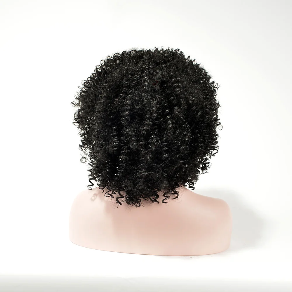 Peluca de pelo corto sintético africano de moda, cabello sobrenatural, marrón mezclado, negro, alta temperatura, 14 pulgadas