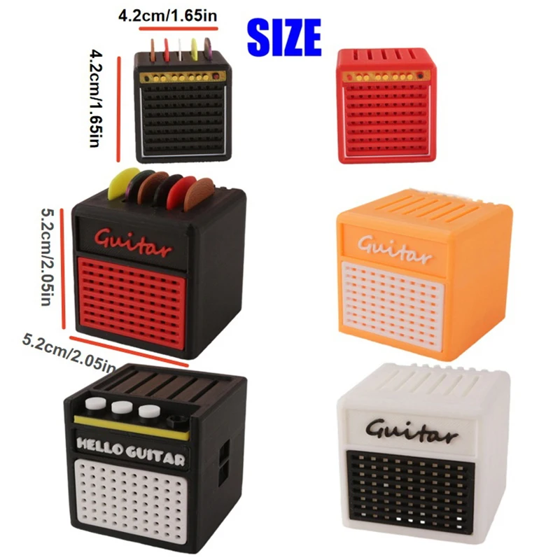 Contenitore per plettri per chitarra stampato in 3D in stile altoparlante per amplificatore con 5 plettri gratuiti, supporto per esposizione