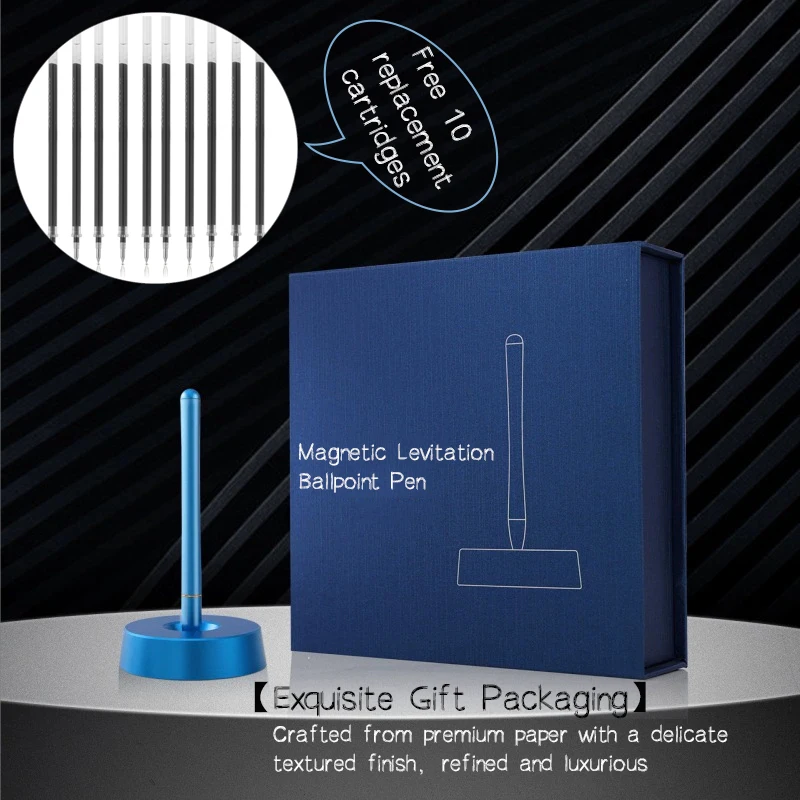 Multi-functional Blue/Black Aluminum Alloy Magnetic Levitation Signature Pen Office Swing Freely Not Fall Ballpoint Pen Gift Box
