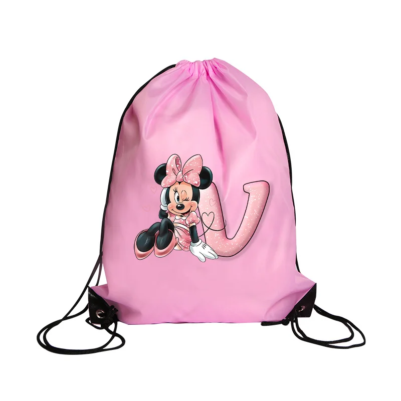 Disney Minnie Non-woven Fabrics 26 letters Drawstring Watertight Shopping Knapsack Bags Cartoon Printing Large Capacity Handbag