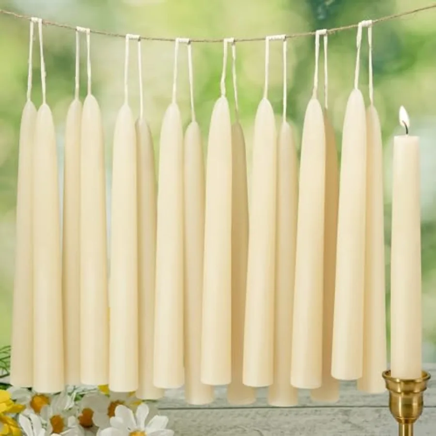 

30 Pack Beeswax Taper Candles in Bulk 8 inch Tall - All Natural Beeswax Candle Sticks, 100% Pure Unscented Bee Wax Candle for H