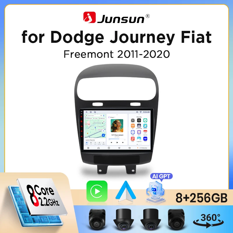 Image of Junsun Wireless CarPlay Android Auto Autoradio für Fiat Freemont / Dodge Journey (JC49) 2008-2016 mit eingebautem Lüfter, Android GPS-Navigation, Multimedia-Player, WiFi, DSP, RDS, BT, SWC,