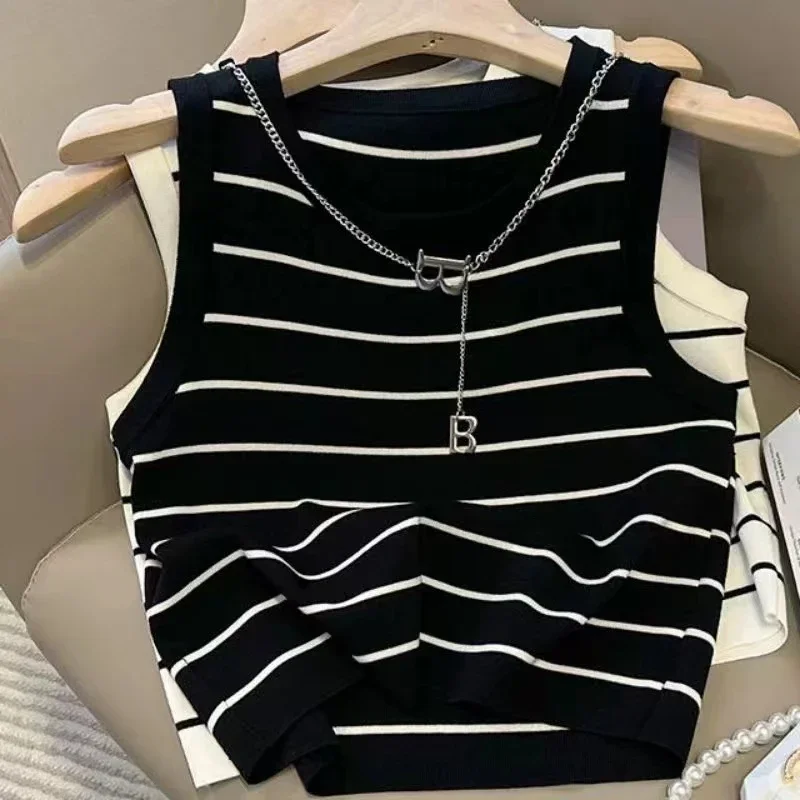 2025 New Striped Stretch Vest Basic Versatile Short Top Women's Clothing