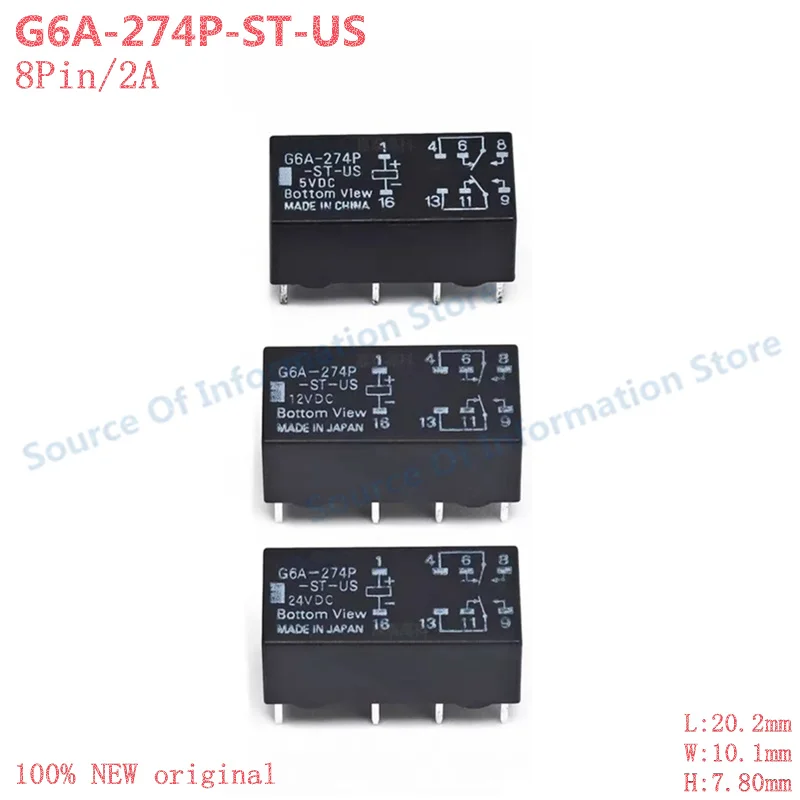 

5Pcs G6A-274P-ST-US/5VDC 12VDC 24VDC Power Relay 8Pin 2A