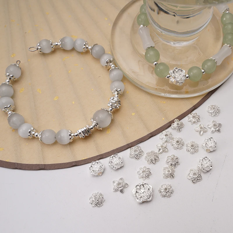 7/8/10mm Silver Color Lotus Flower Alloy Bead Caps Loose Spacers Cone Beads End Cap For DIY Jewelry Making Bracelets Accessories