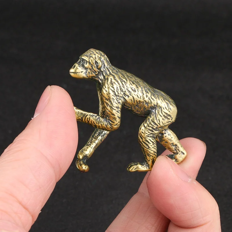 Solid Brass Gorilla Small Statue Office Desk Ornament Decoration Crafts Collection Animal Orangutan Figurine Miniature Toy Gifts