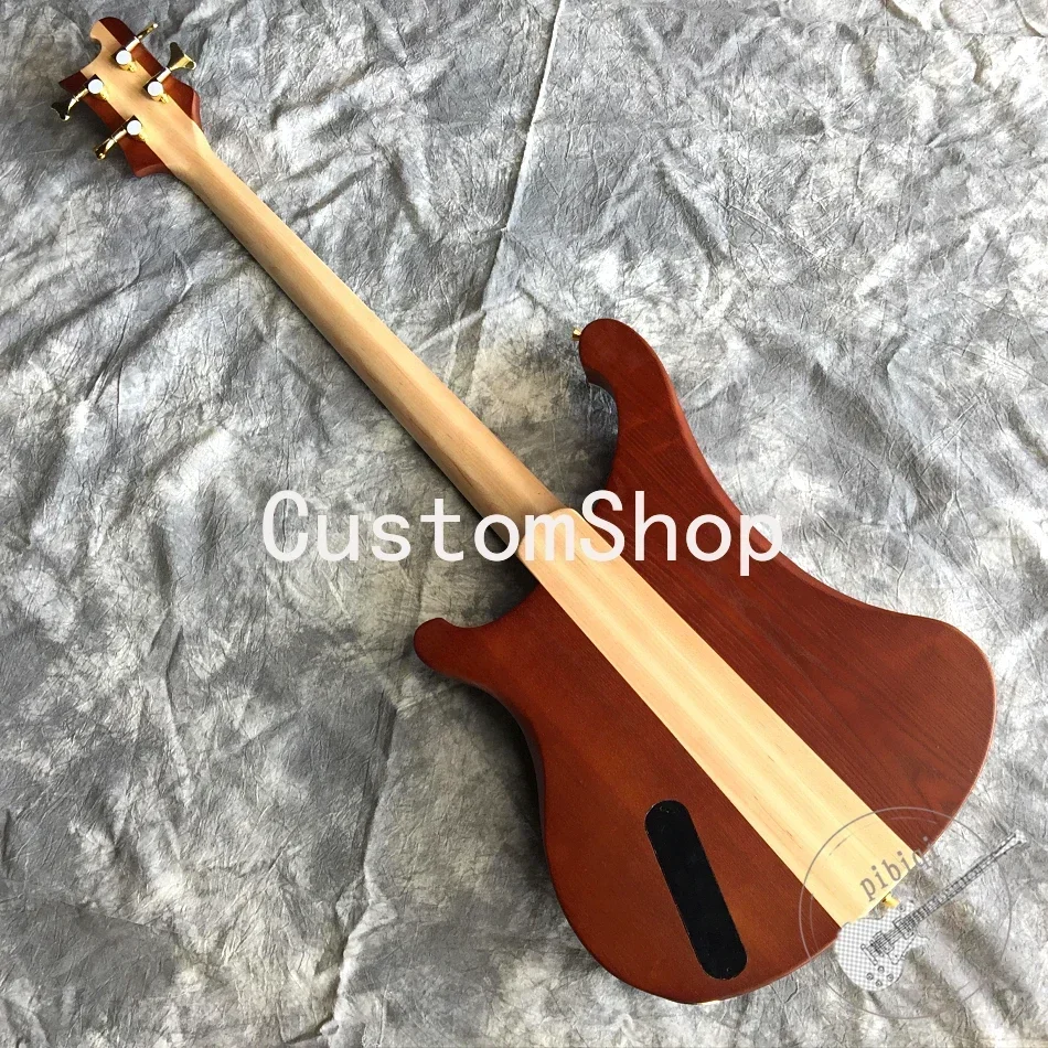 4001 4003 4004 Lemmy Brown Hand Carved Electric Bass Guitar Neck Through Body, Star Inlay, Checkerboard Binding,