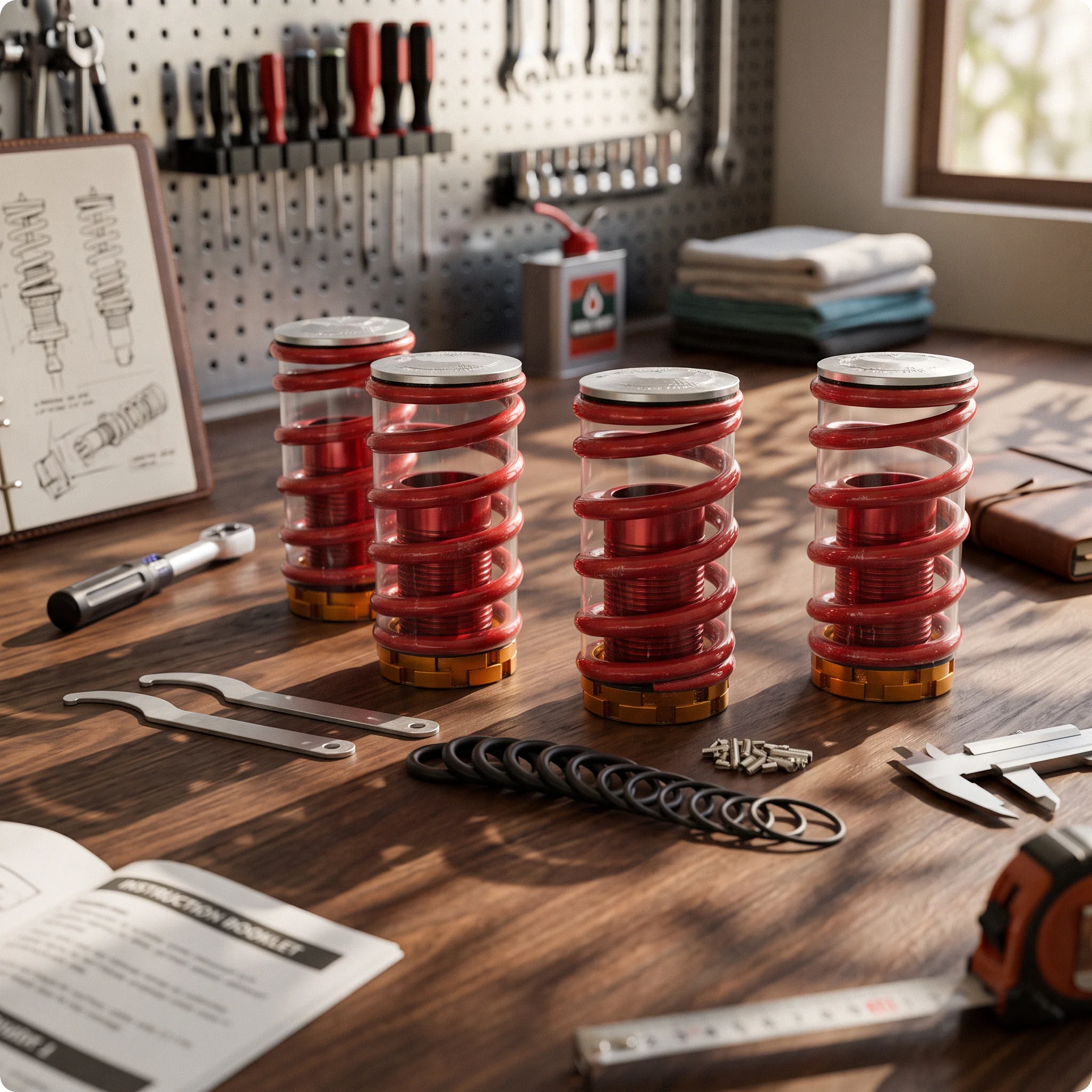 4 Pieces Spring Spring Kit Red Coilover Kit with Wrenches Springs Aggressive Stance Powder-Coated for Tuner Drivers