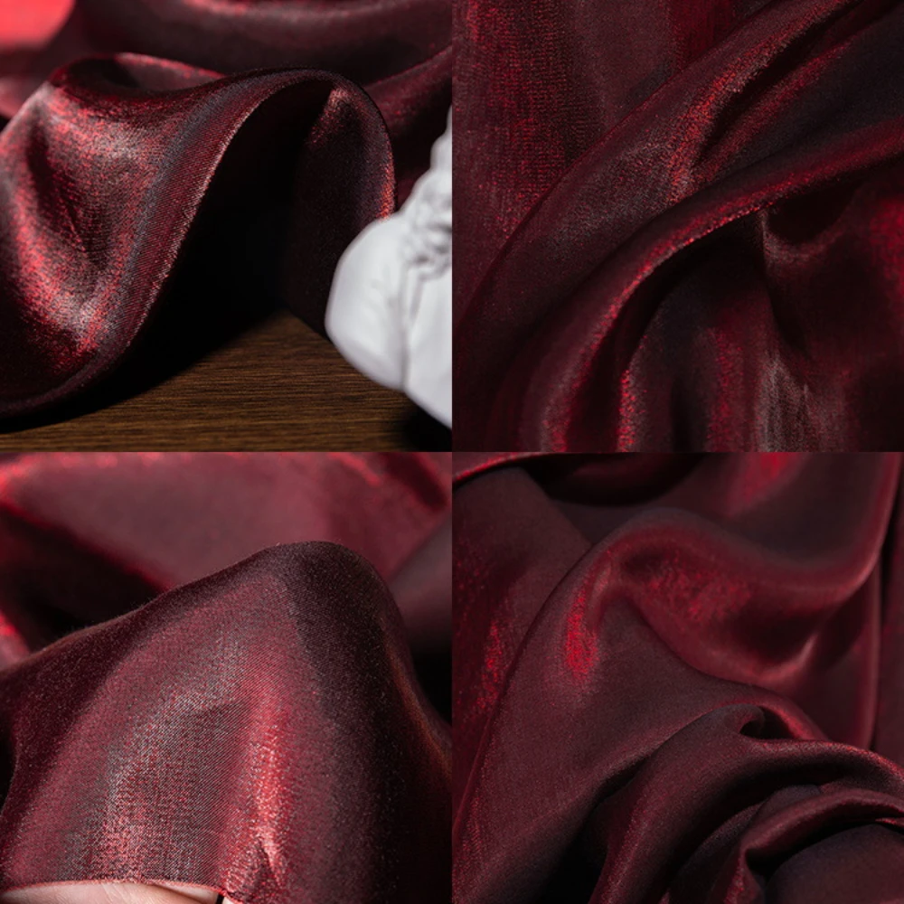 Glitter Wine Red Fabric for Party Dress, Glazed Silk Fabrics by Meters, Gradient Sewing Cloth, DIY Apparel Sewing Supplies