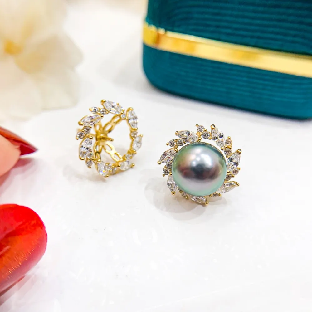 

4pcs DIY Pearl Accessories 925 Silver Stud Earring Empty Holder Concealer Fashion Pearl Pendant Earring Holder with 9-10mm Beads