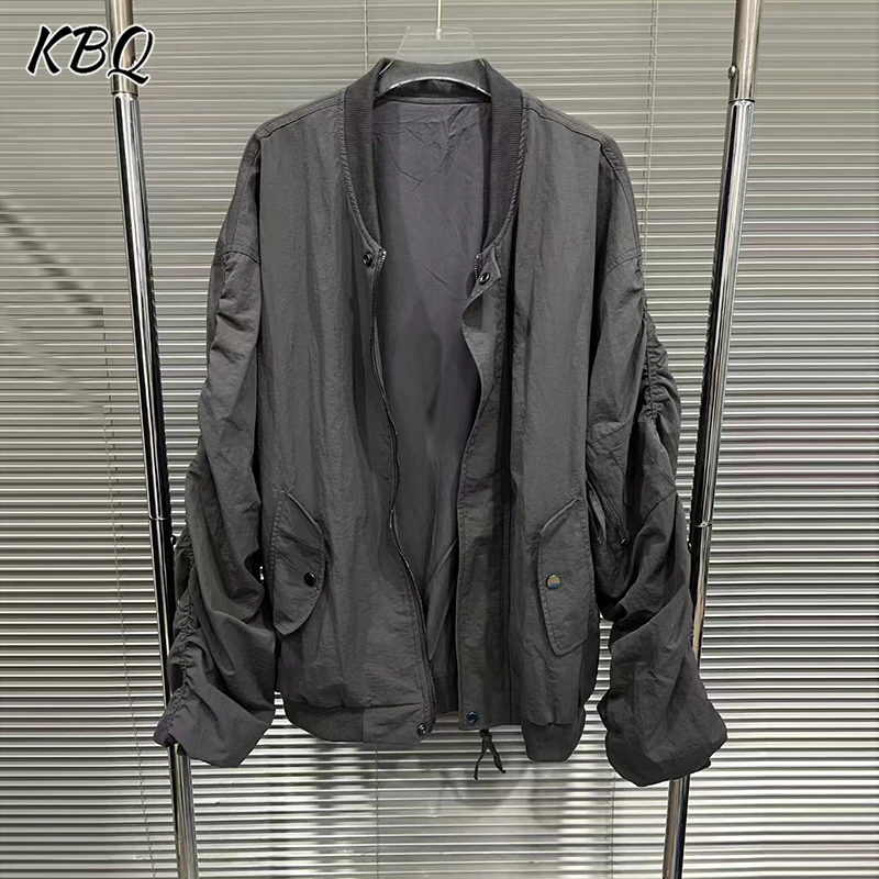 

KBQ однотонные шикарные пальто со складками Design Sense для женщин, лоскутные куртки с капюшоном и длинными рукавами Zieer, уличные модные женские куртки, новинка