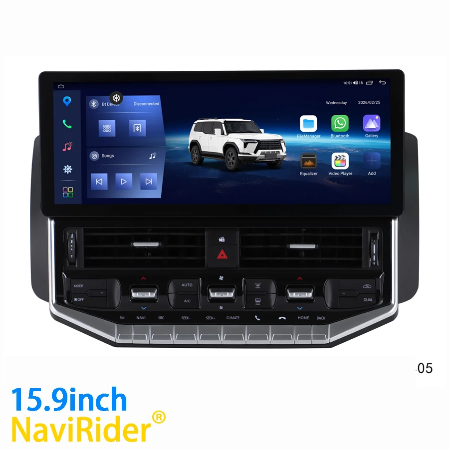 15.9Inch Android 15 Upgrade Multimedia Player Low-end Trim Stereo For Toyota Land Cruiser LC200 LC300 2007-2021 QLED Car Radio