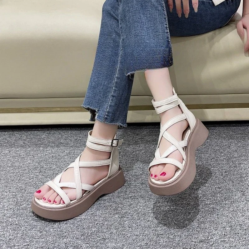 2024 Hollow Women\'s Casual Comfort Sandals Women\'s Open Toe Lace Flat Sandals Thick Heel Wedge Shoes