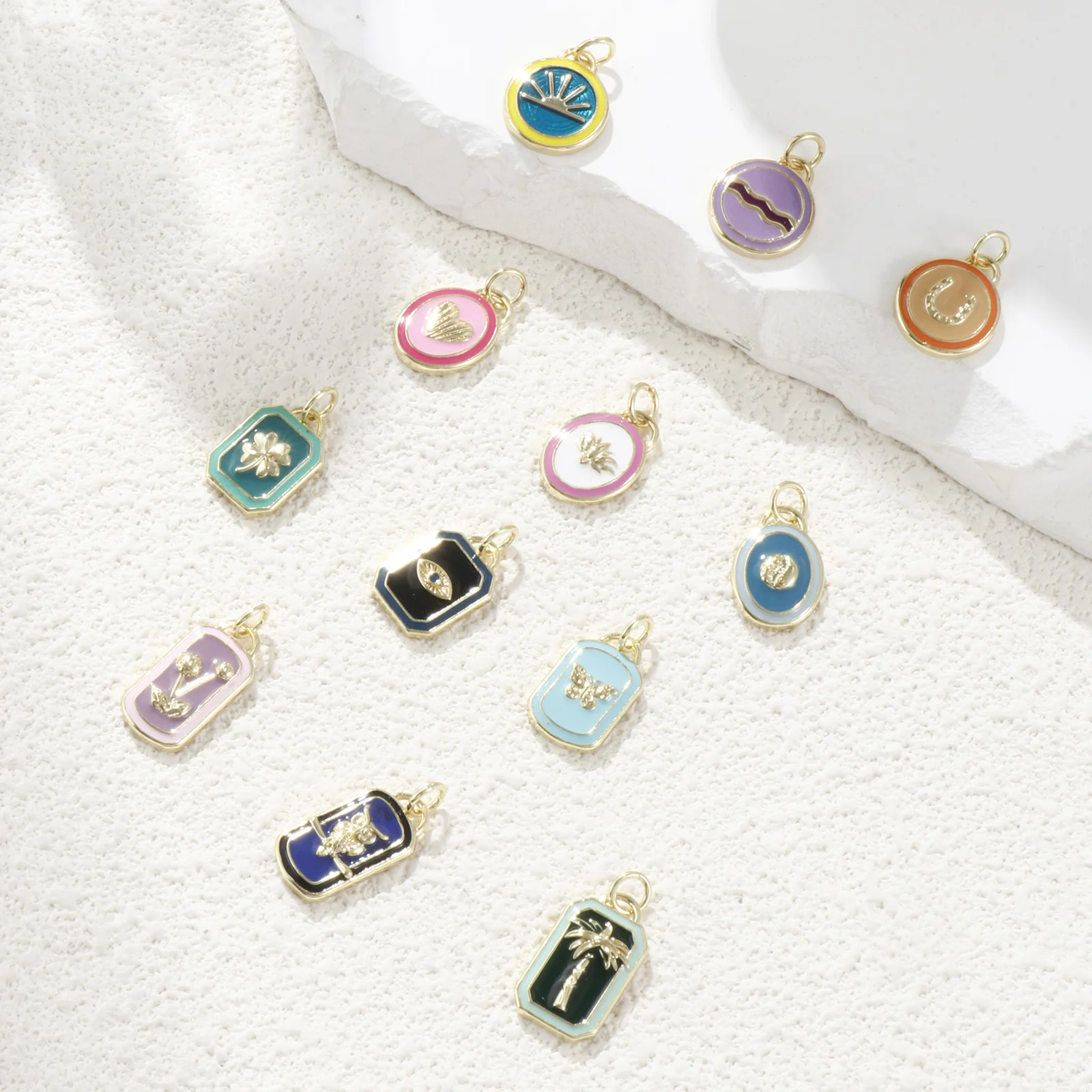 النحاس هندسية المينا سحر لصنع المجوهرات 18K الذهب الحقيقي مطلي متعدد الألوان البيضاوي جولة القلب قلادة قلادة Findings بها بنفسك النتائج