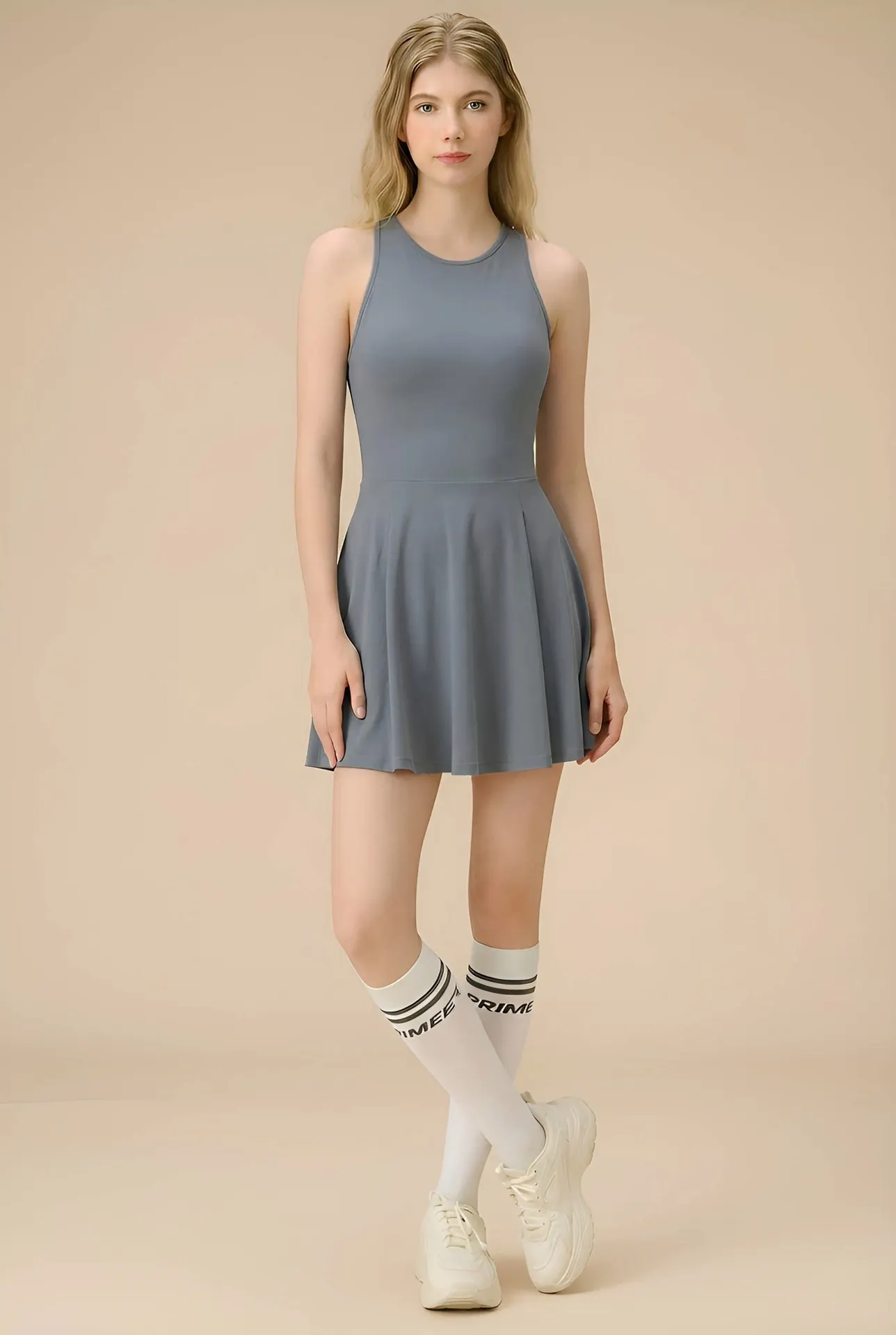 Women Racerback Open Back Athletic Dress Quick Dry A‑Line Pleated Tennis Dress Built‑in Shorts Slim Fit For Golf Workout Sports