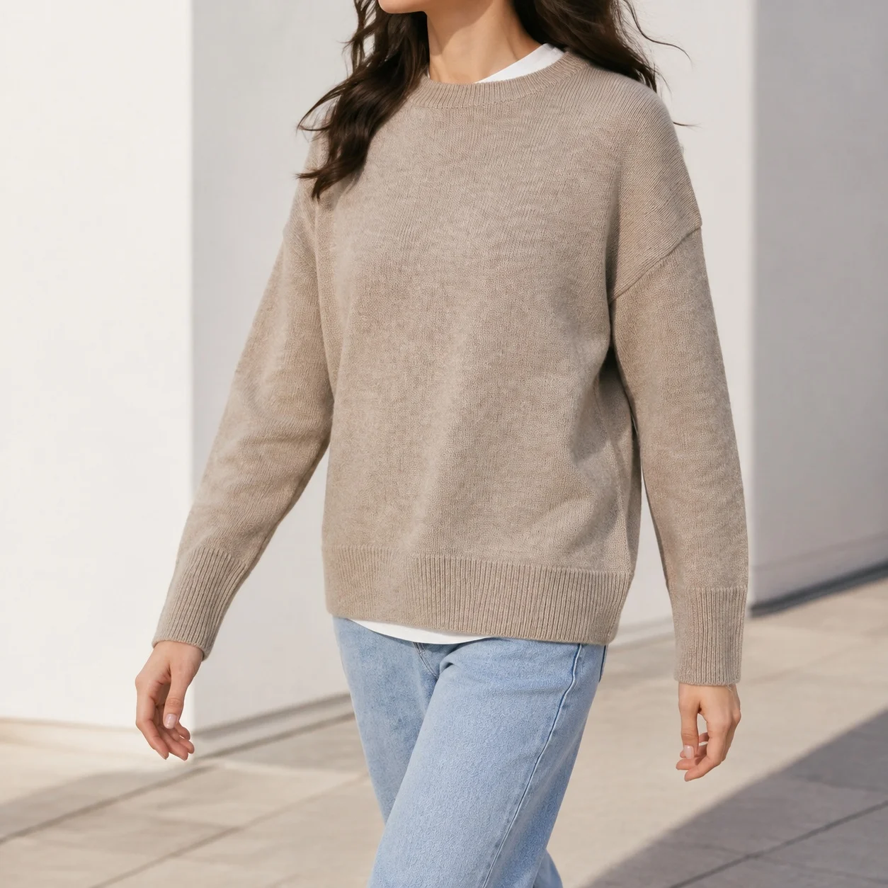 Round Neck Single Sweater Standard Length Japanese Korean Casual with Regular Fit Long Sleeve Heat Set Pullover Women Sweater