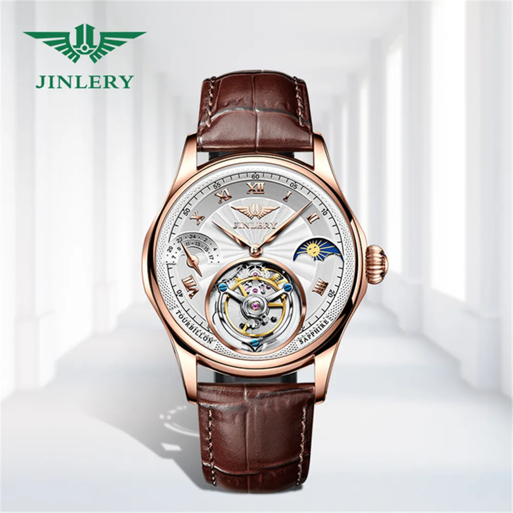 JINLERY Multifunction Tourbillion Watch Fashion Casual Men Watches Skeleton Mechanical Wristwatch 2022 New Gifts часы мужские