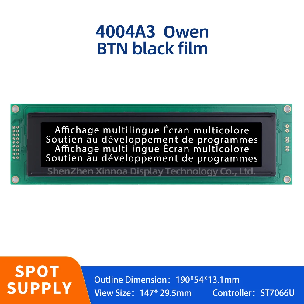 

Support Scheme Development 190*54Mm Voltage 5V 3.3V BTN Black Film White Text European 4004A3 LCD Character Dot Matrix Screen