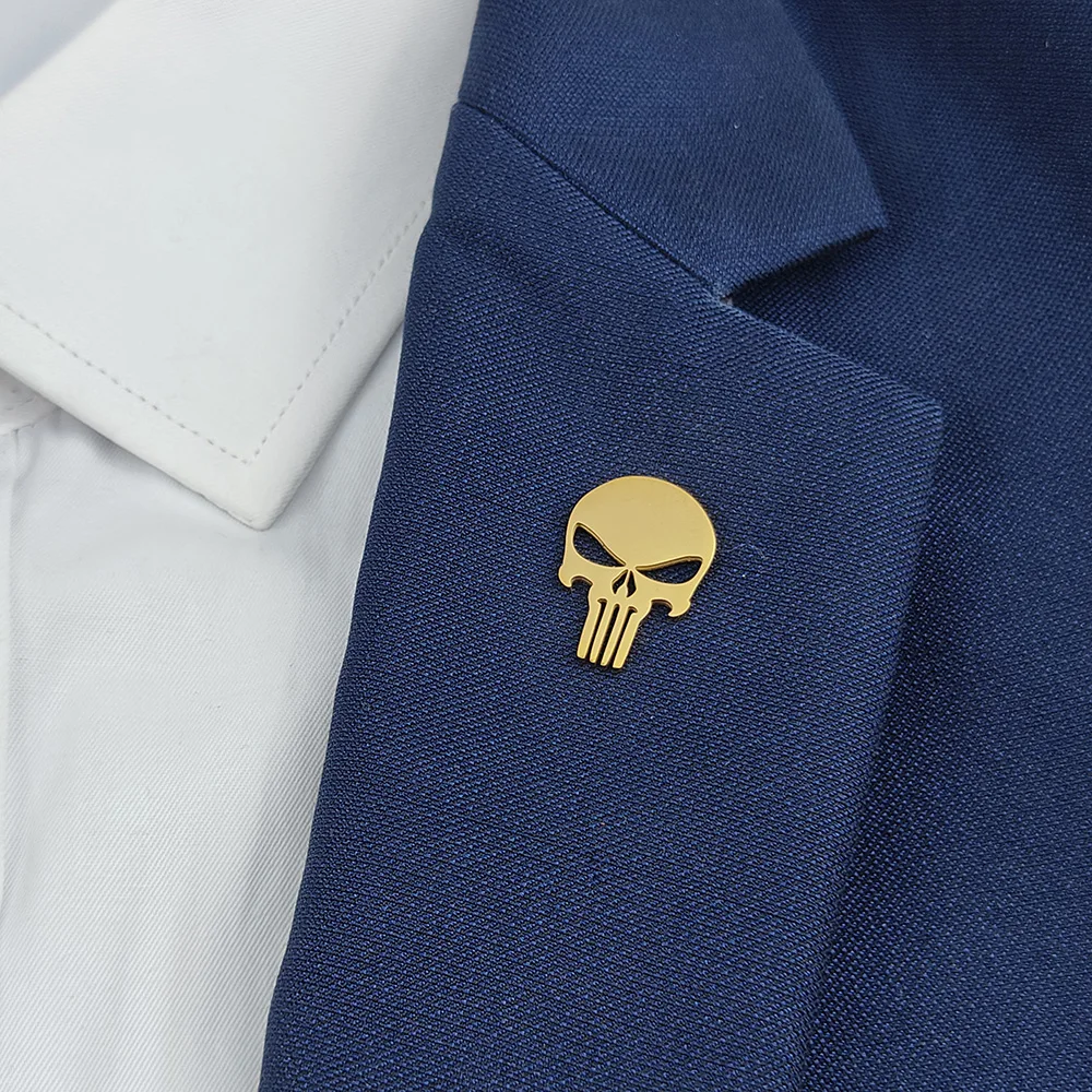 Unique design skull stainless steel brooch, stylish lapel pin, hero hobby collection accessories