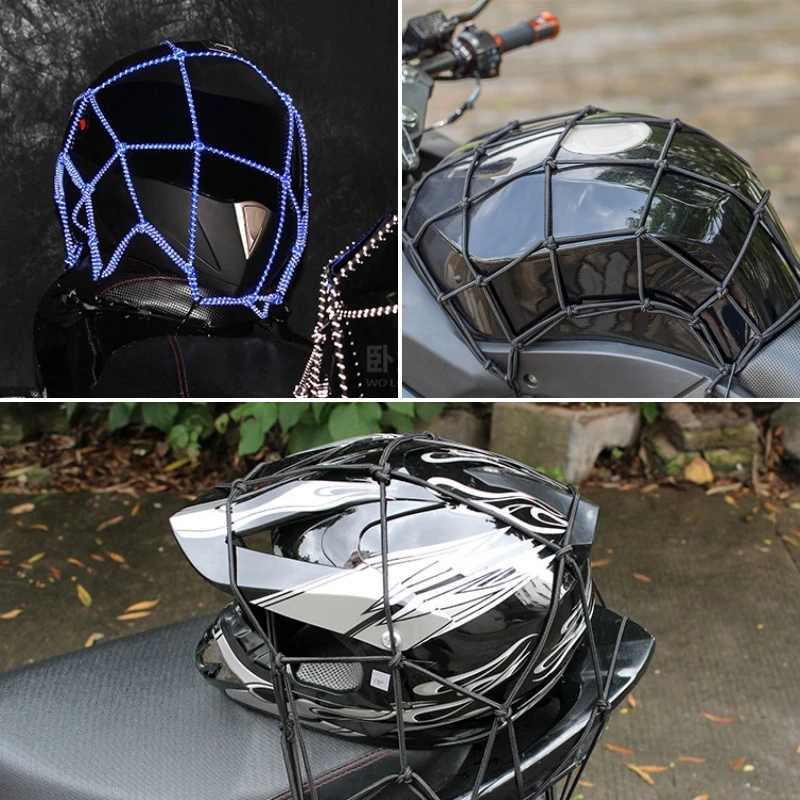 

Motorcycle Fuel Tank Net 40x40cm High Elasticity Reflective & Non-Reflective Options Multifunctional Cargo Helmet Storage Mesh