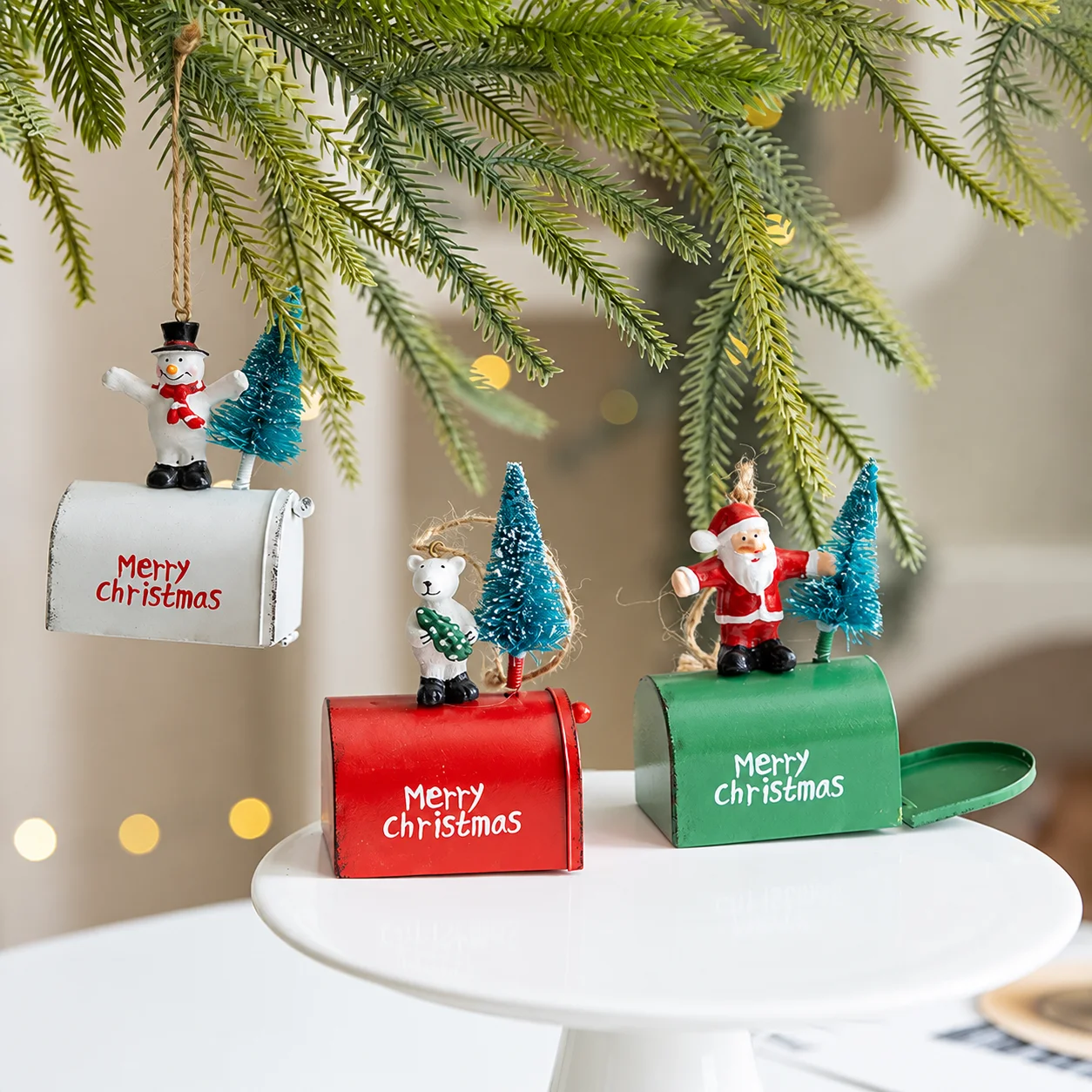 Mailbox Christmas Ornament Iron Iron Resin Ornament Snowman Figurine Ornament Lightweight Christmas Mailbox Decor For Holiday