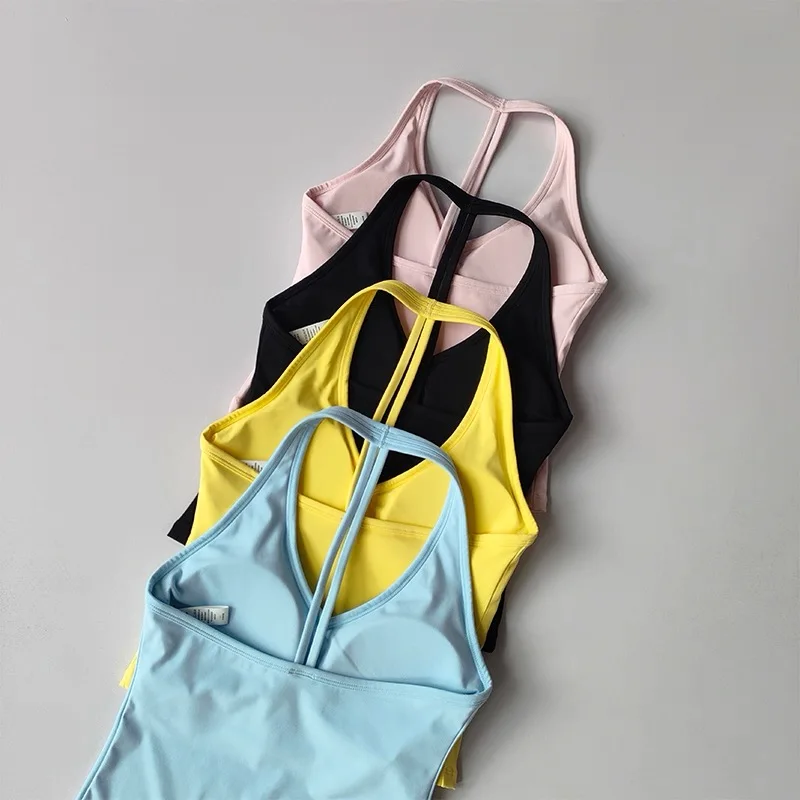 Sexy Damen-Fitness-BH mit V-Ausschnitt, Nude-Sport-BH, Neckholder-Yoga-Oberteil, bequemes, atmungsaktives Gym-Top für aktive Bewegung – Detail 5