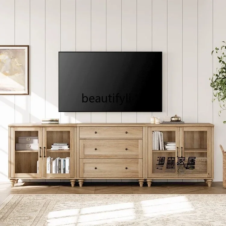 

American rural retro solid wood TV cabinet combination French storage side cabinet