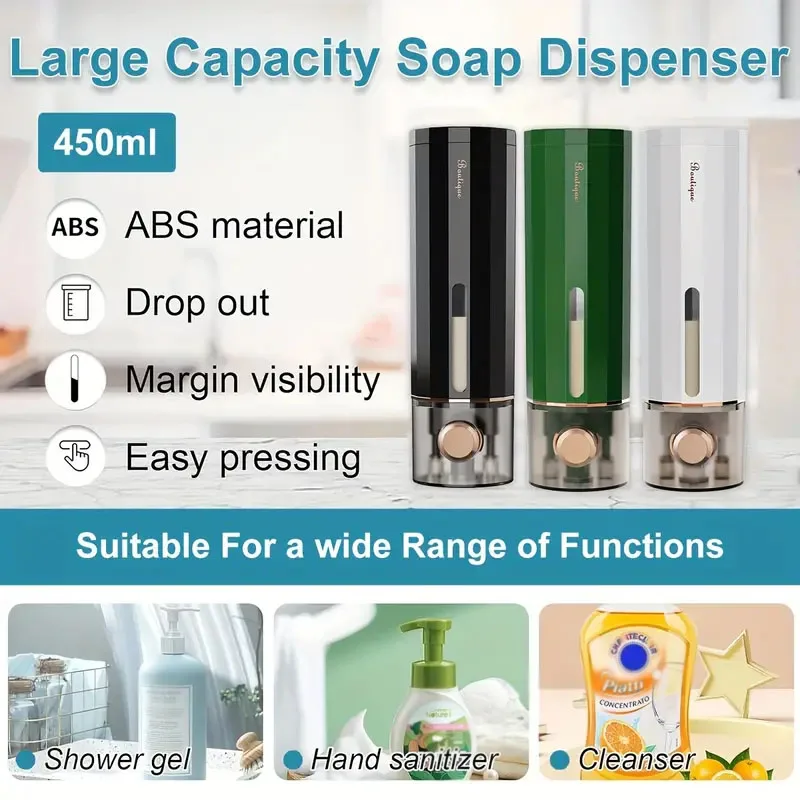 

450ml Wall-Mounted Shower Soap Dispenser Shampoo and Shower Gel Container Bottle Liquid Soap Dispensers Bathroom Accessories