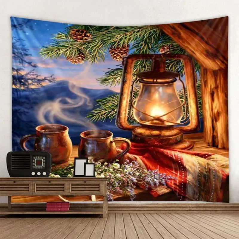 Christmas Day party decoration background cloth Santa Claus Christmas Tree Stove tapestry living Room room home decoration