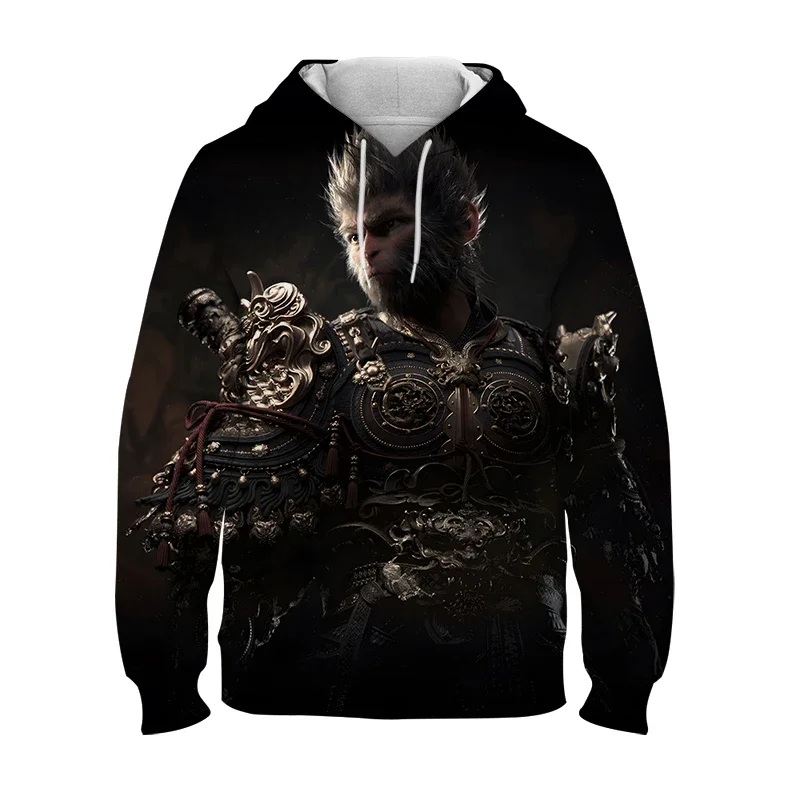 Black Myth Wu Kong Printed Men's Sportswear 3D Printed Long Sleeved Hooded Loose And Comfortable With Pockets Hooded Pullover