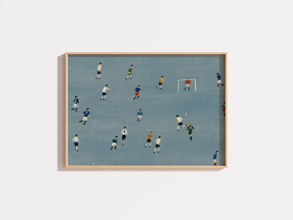 Football Wall Art Print, Blue Aesthetic Decor, Framed Soccer Canvas Poster, Sports Artworks for Living Room Bedroom Office, Gift