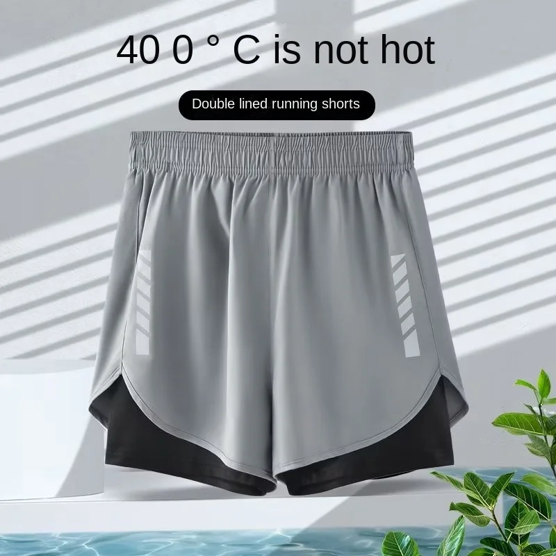 

American sports shorts for men's running, quick drying, ice silk lining for training, fitness, basketball, and shorts for summer