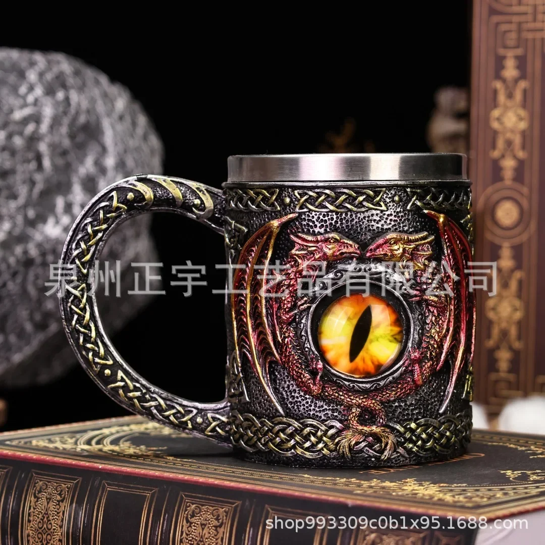 1Pcs New Dragon Eye Beer Cup Personalized Dragon Shaping Mark Coffee Cup Dragon Statue Water Cup Stainless Steel