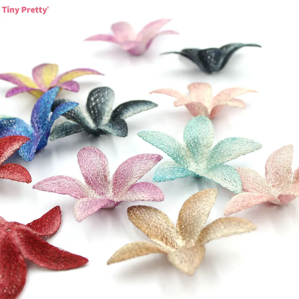 5PCS Embroidery Blossom Five Petals 3D Gradient Big Flowers 6.5cm DIY Craft Accessory for Jewelry Making, Barrettes, Brooches