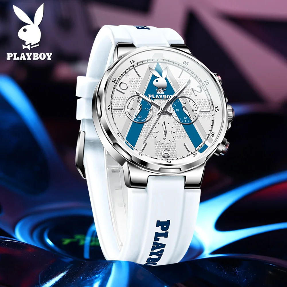 

PLAYBOY 3046 Men's Quartz Wristwatch Fashion Silicone Strap Waterproof Luminous Chronograph Luxury Brand Original Watch for Man