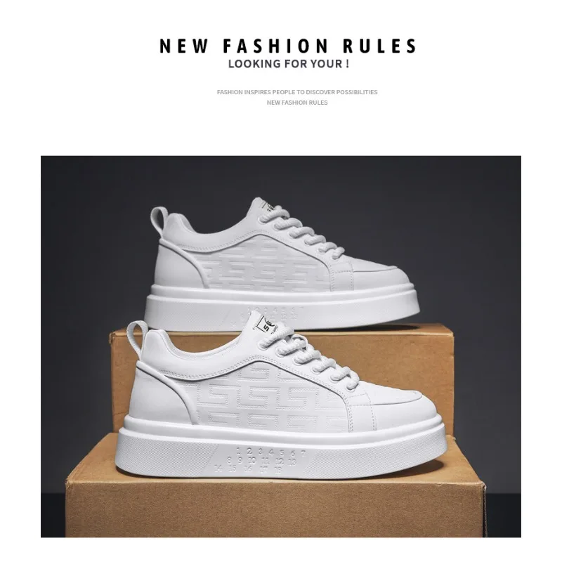 Men's Thick Sole Embossed Skate Shoes 2026 Spring Breathable Anti Slip Casual Daily Streetwear Footwear