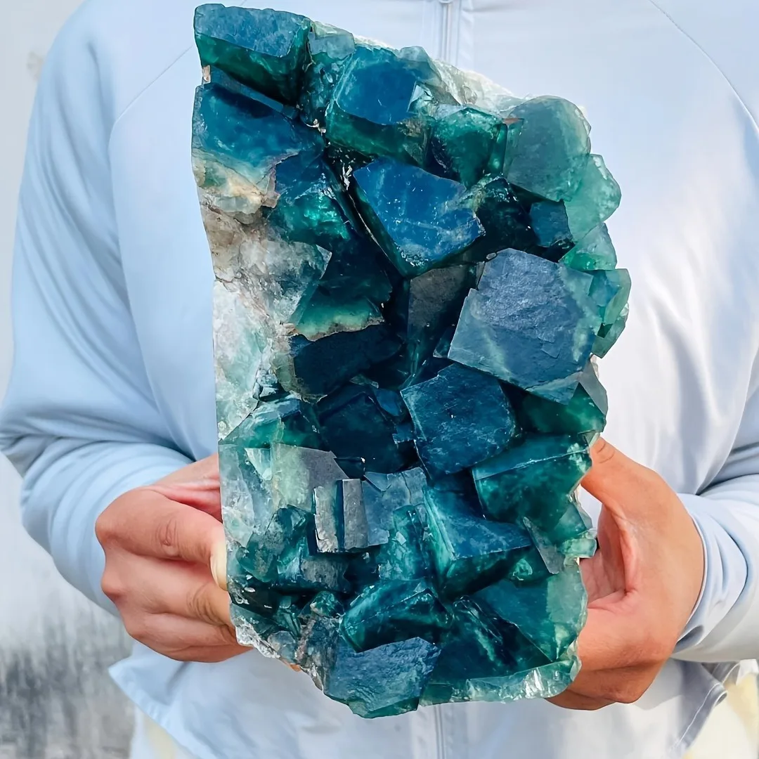 Piedra Natural, fluorita verde, espécimen de cristal Mineral, racimo de piedras de cristal Mineral, decoración de piedra curativa de energía saludable