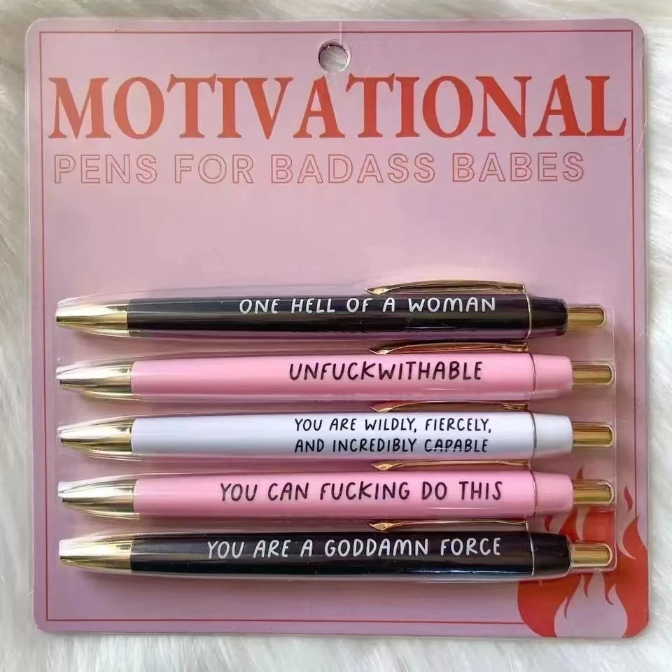 Imagem -03 - Motivacional Badass Pen Conjunto para Escrever Canetas de Assinatura Adoráveis Material de Escritório Escolar Canetas Esferográficas Kids Presentes Engraçados Pcs