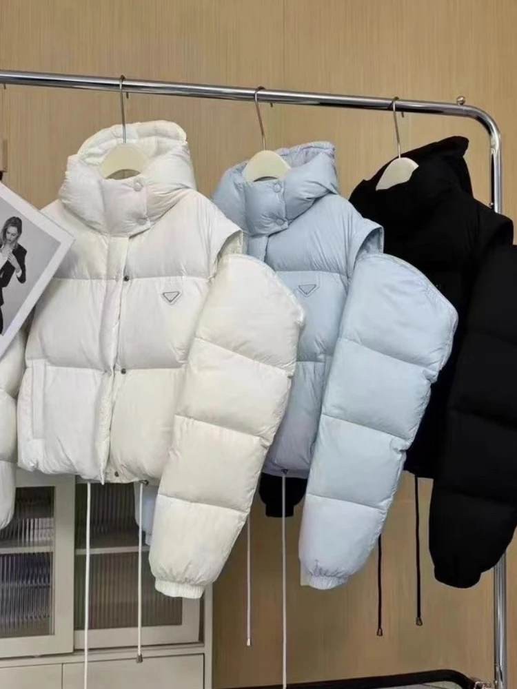 سترة نسائية كورية جديدة لعام 2025 سترات قصيرة خفيفة للغاية موضة شتوية بأكمام قابلة للفصل سترة منتفخة معطف منتفخ على شكل بطة بيضاء #2