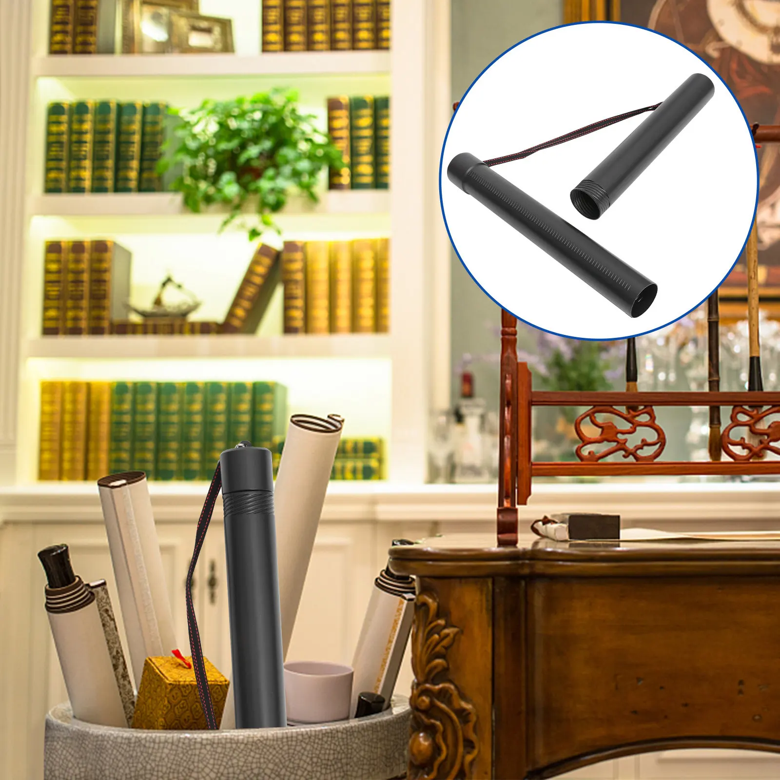 

1 шт. телескопический вращающийся пластиковый держатель для рулонов, тубус для хранения чертежной бумаги и плакатов, компактный портативный кейс с регулируемыми ремнями